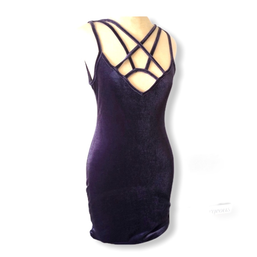Purple Velvet Cross Strap Bodycon Dancing Dress